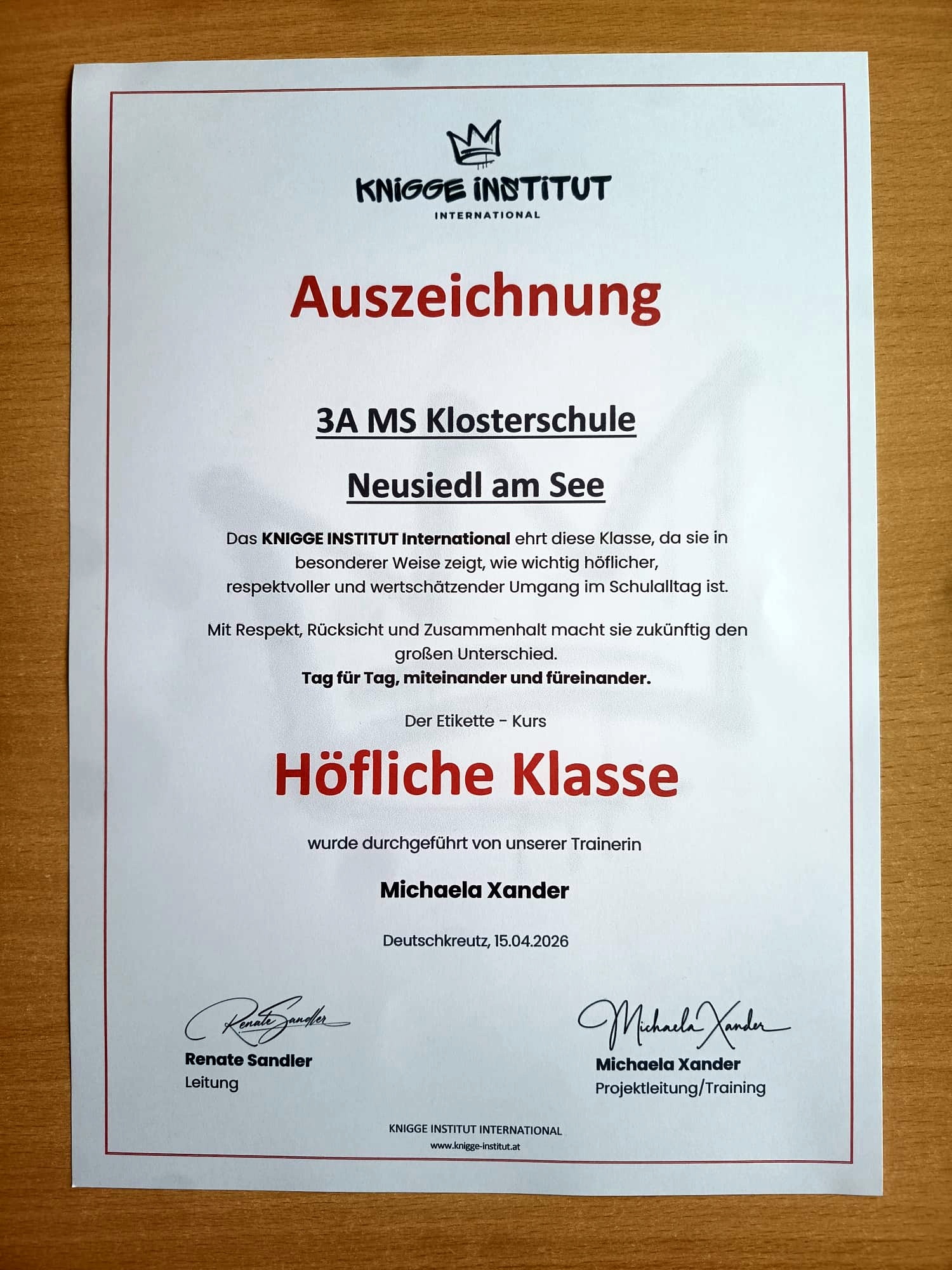 Workshop: Höfliche Klasse – Höfliche Schule